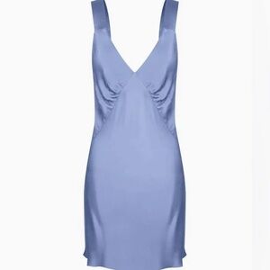 Commense blue satin zippered short dress